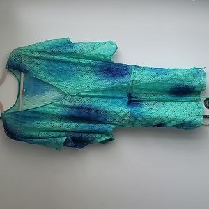 Luli Fama Small NWOT Cover Up Dress Blue Green Tie dye